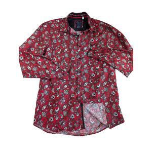 SILVER STONE Collection Red/Black Paisley Modern Fit Long Sleeve Shirt Sz L FUN